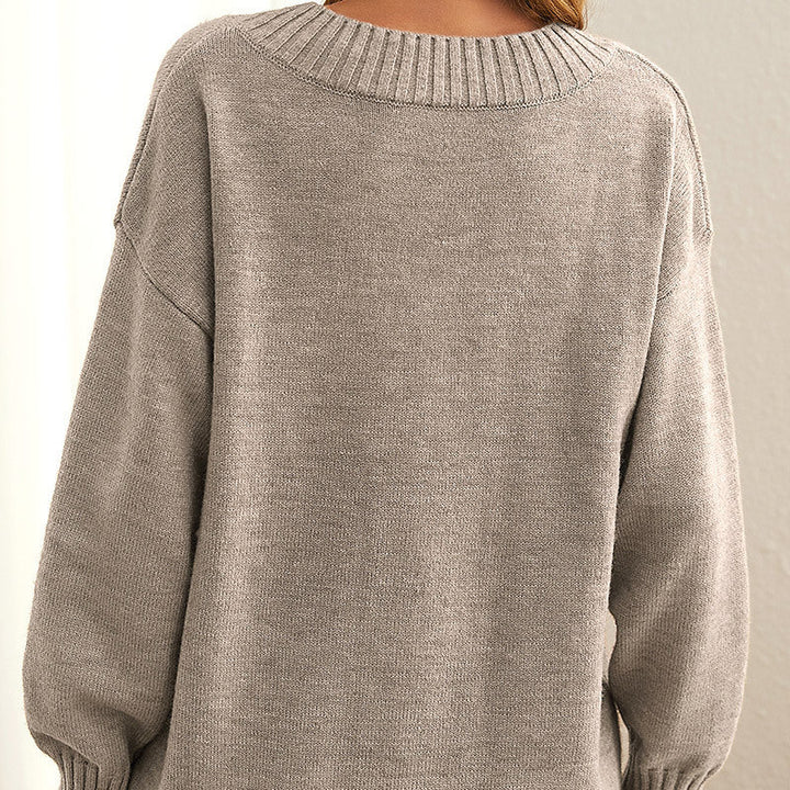 Dames Geribbelde V-Hals Pullover met Lange Mouwen