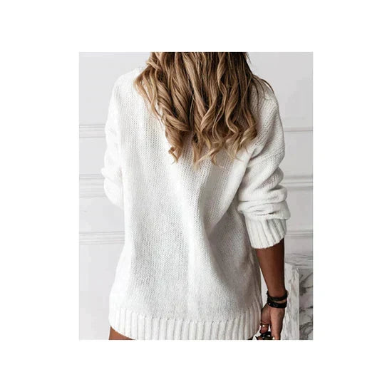 Dames Geribbelde V-Hals Pullover met Lange Mouwen