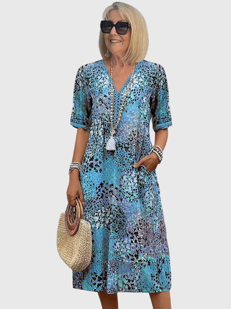 Yvonna | Elegante Bloemen Midi Jurk