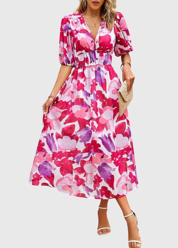 Merlin | Flatterende Bloemen Midi Jurk