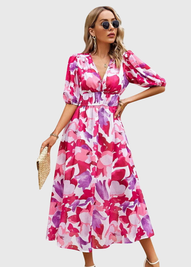 Merlin | Flatterende Bloemen Midi Jurk