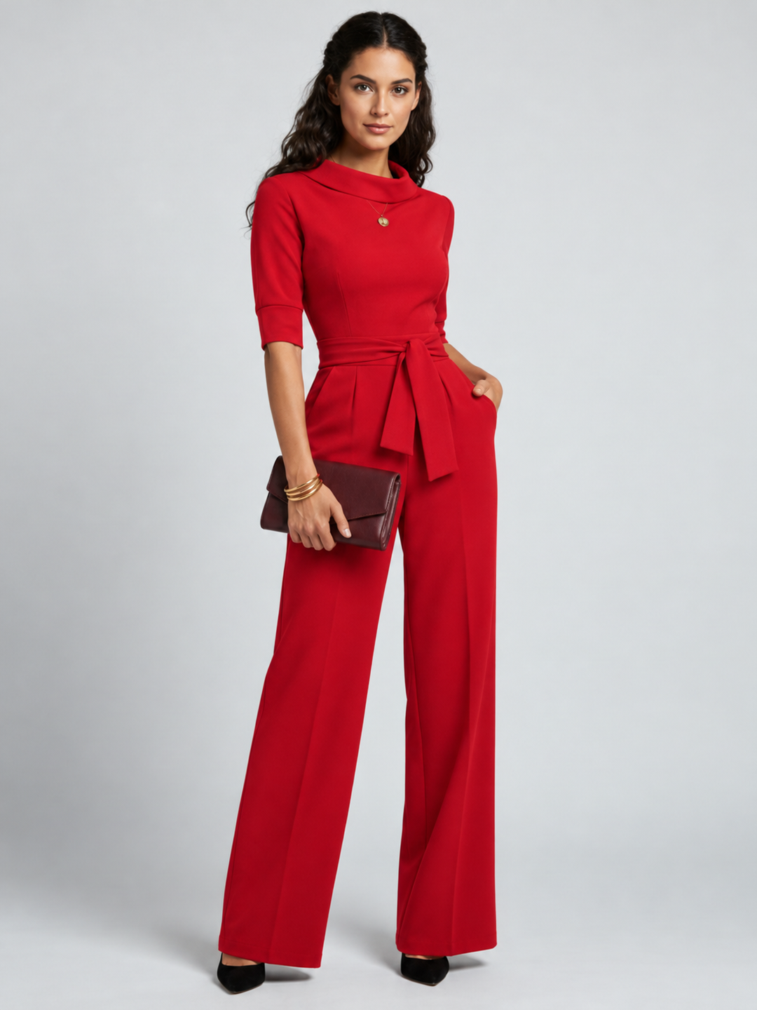 Charlotte | Dames Wrap-Front Tailored Wide-Leg Jumpsuit