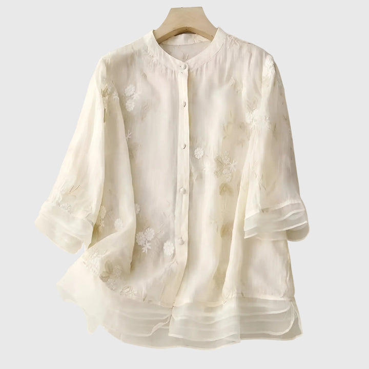 Nellie | Elegante Top Met Geborduurde Bloemen