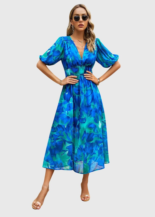 Merlin | Flatterende Bloemen Midi Jurk