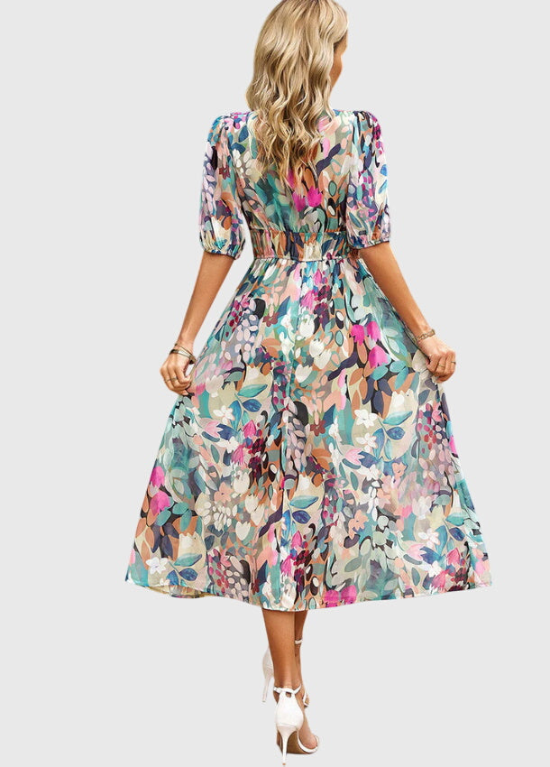 Merlin | Flatterende Bloemen Midi Jurk