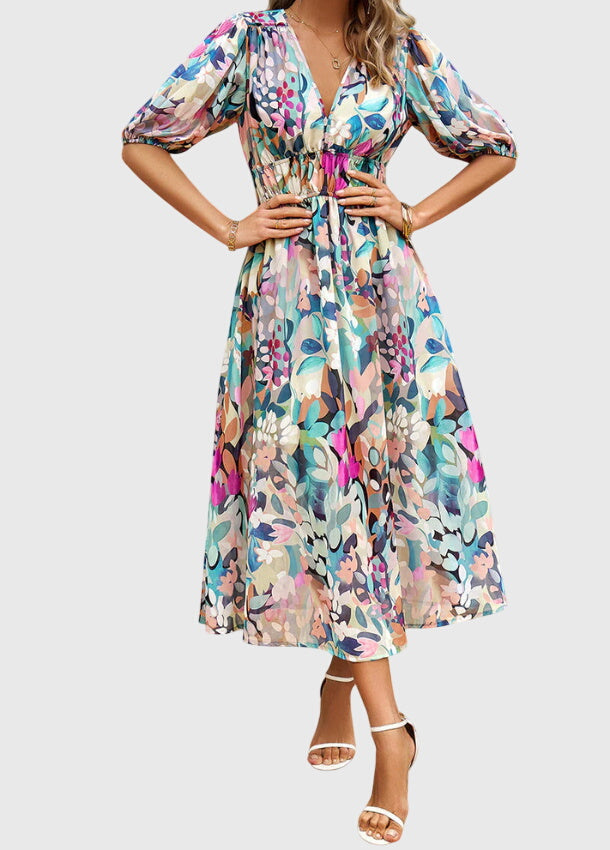 Merlin | Flatterende Bloemen Midi Jurk