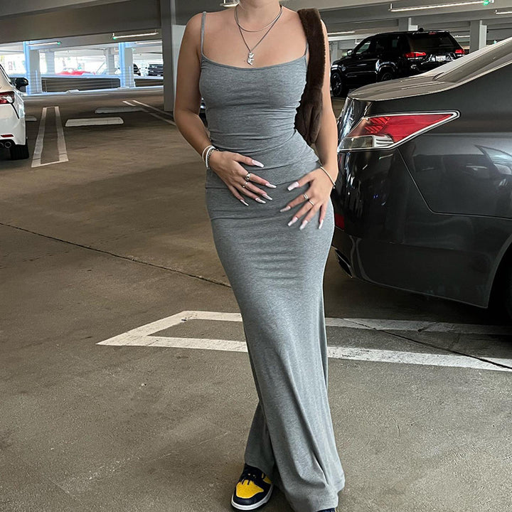 Lange bodycon jurk met spaghettibandjes