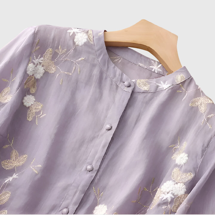 Nellie | Elegante Top Met Geborduurde Bloemen
