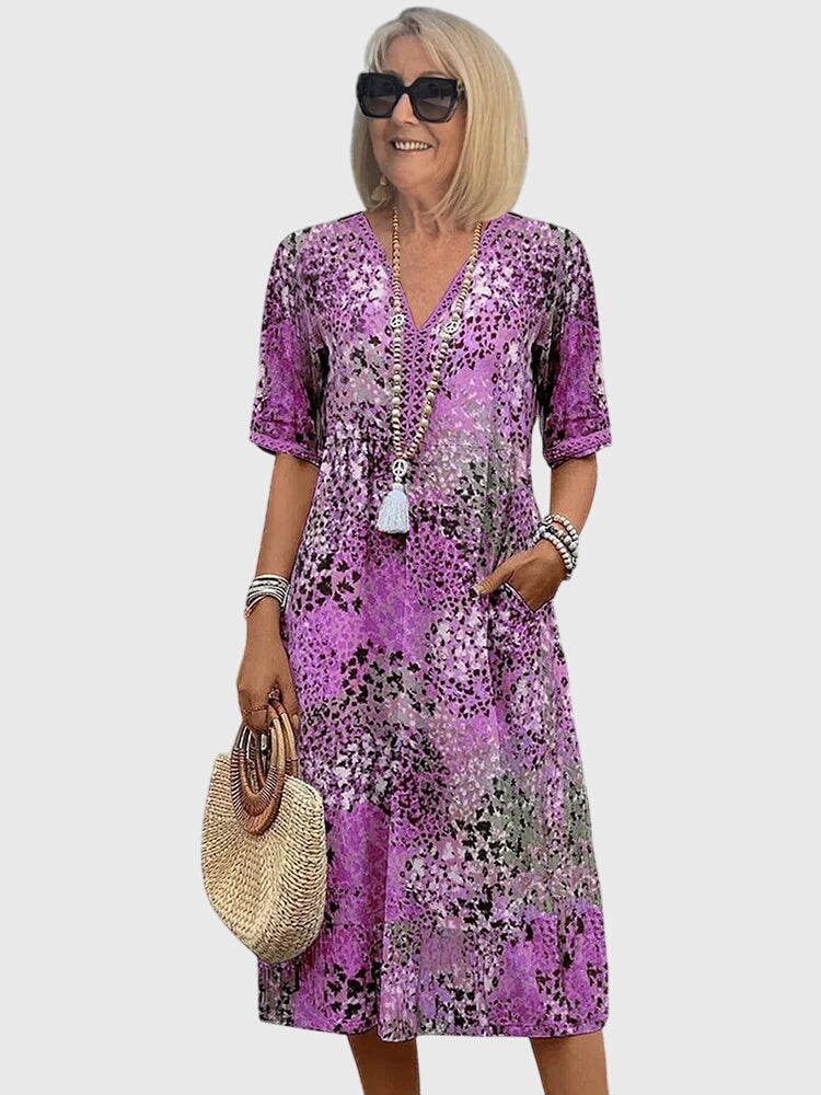 Yvonna | Elegante Bloemen Midi Jurk