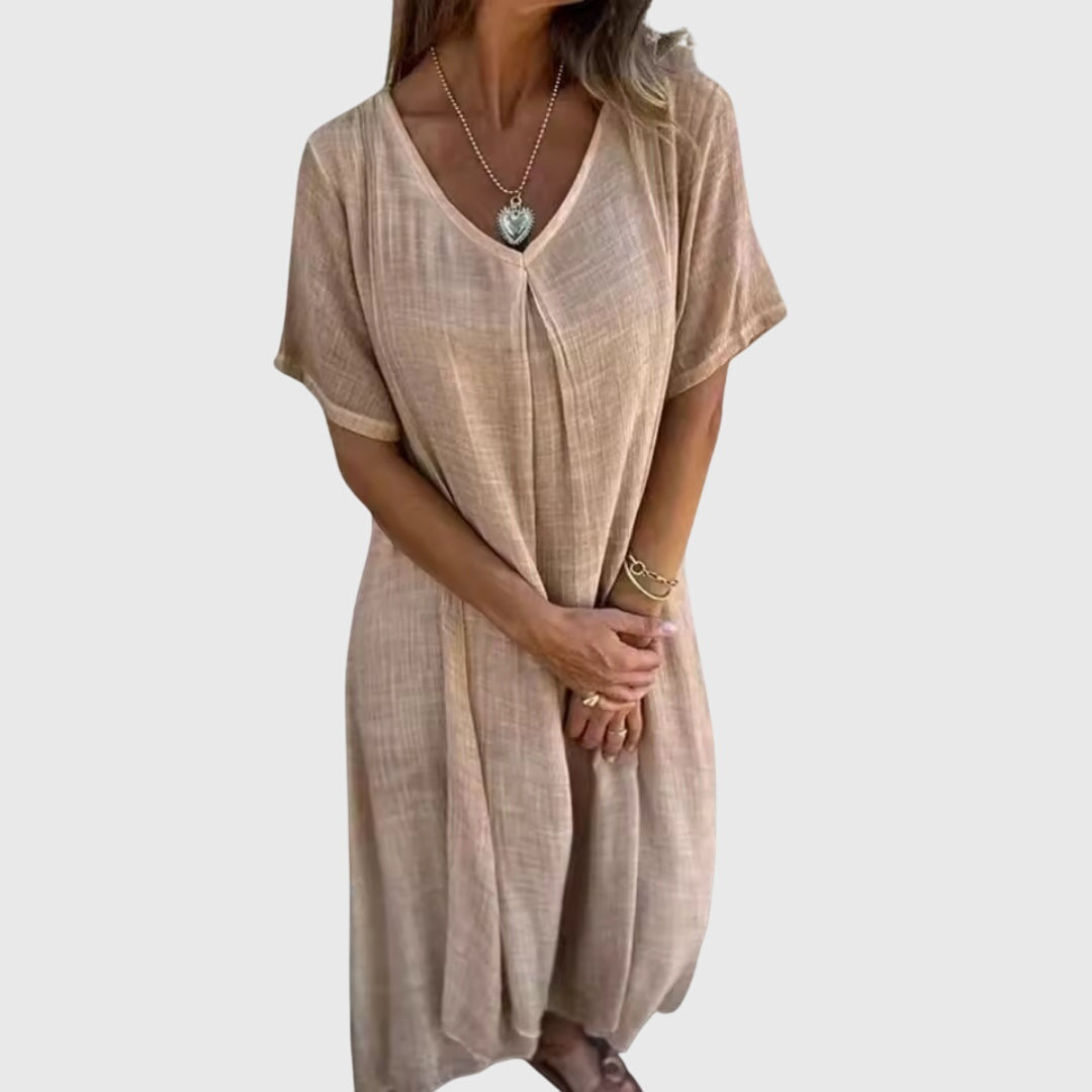 Fiona – Elegante Lichte V-Hals Jurk