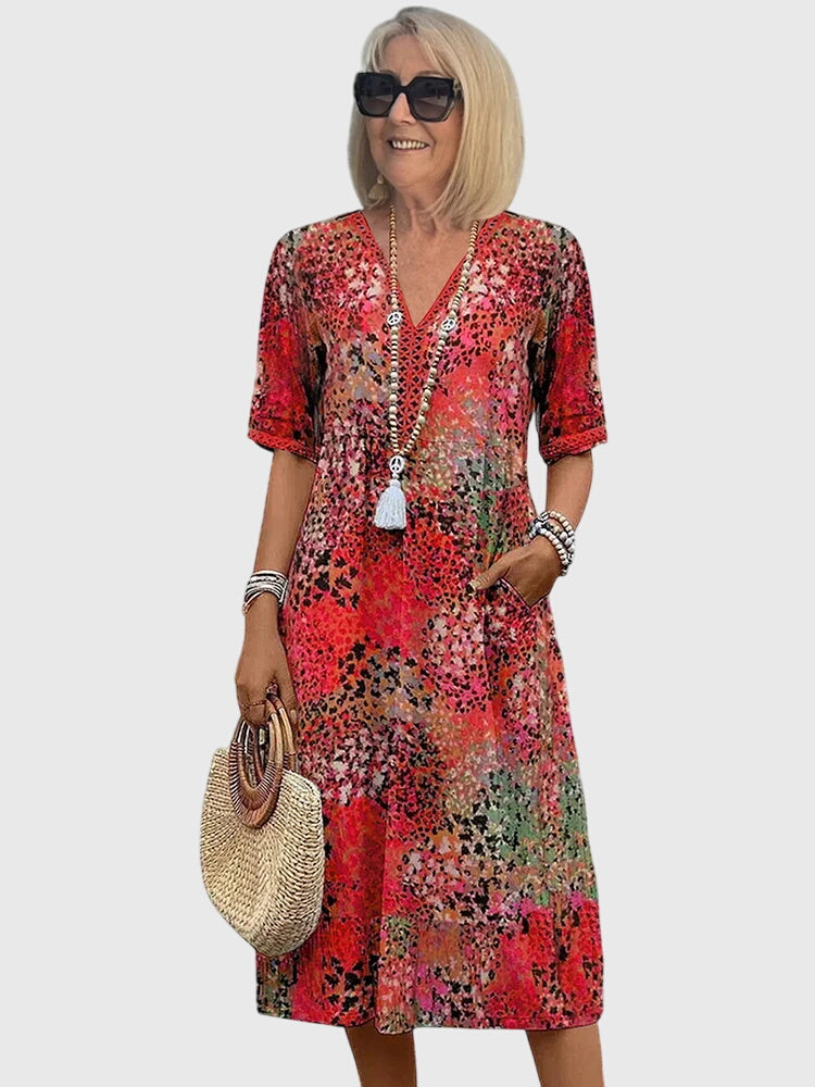 Yvonna | Elegante Bloemen Midi Jurk