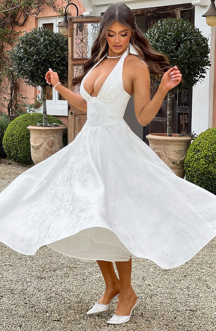 Kimberly | Dames Bruids Gast Jurk Halter Midi Jurk