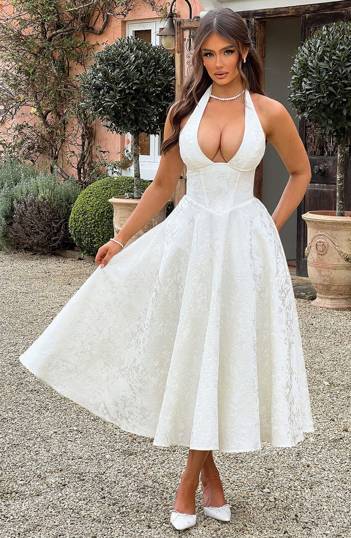 Kimberly | Dames Bruids Gast Jurk Halter Midi Jurk