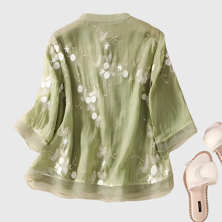 Nellie | Elegante Top Met Geborduurde Bloemen