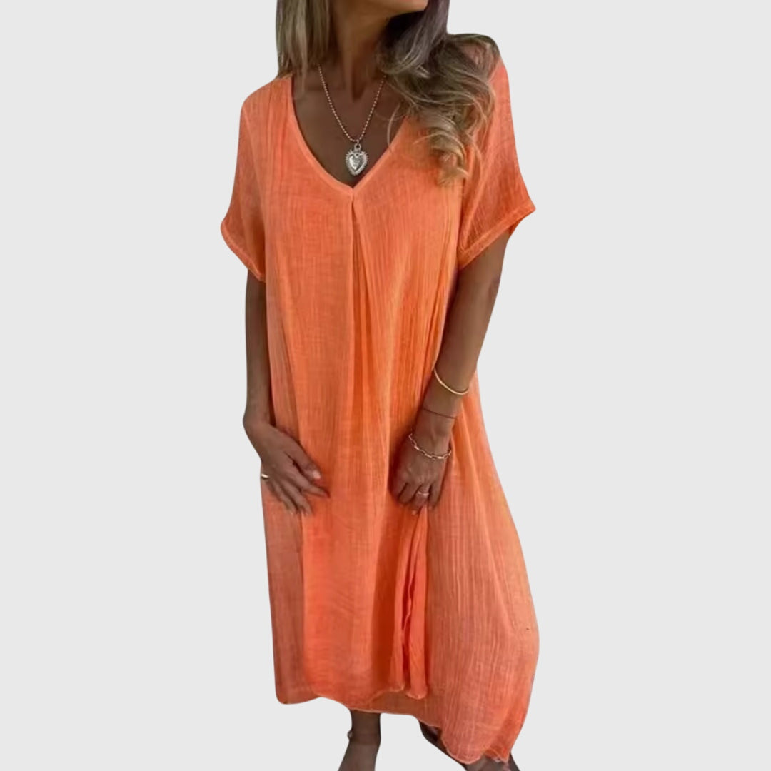 Fiona – Elegante Lichte V-Hals Jurk