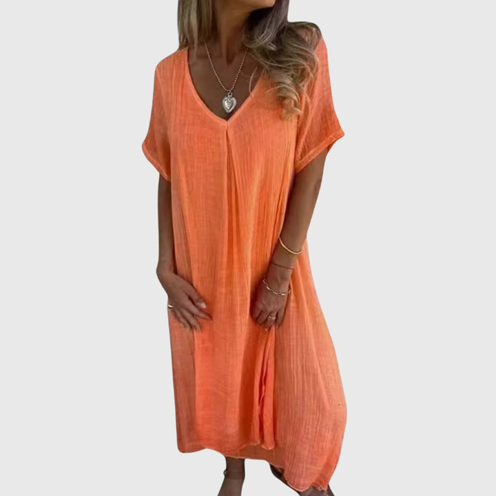 Fiona – Elegante Lichte V-Hals Jurk