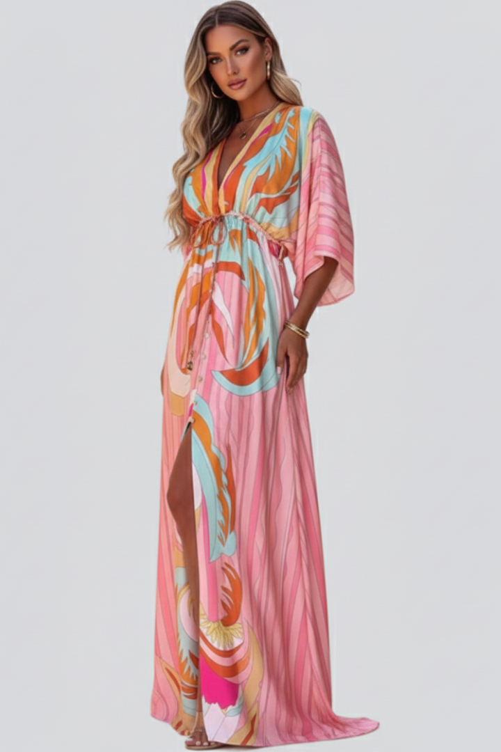 Ruby | Vrouwen Geprinte V-Hals Maxi Jurk met Ceintuur