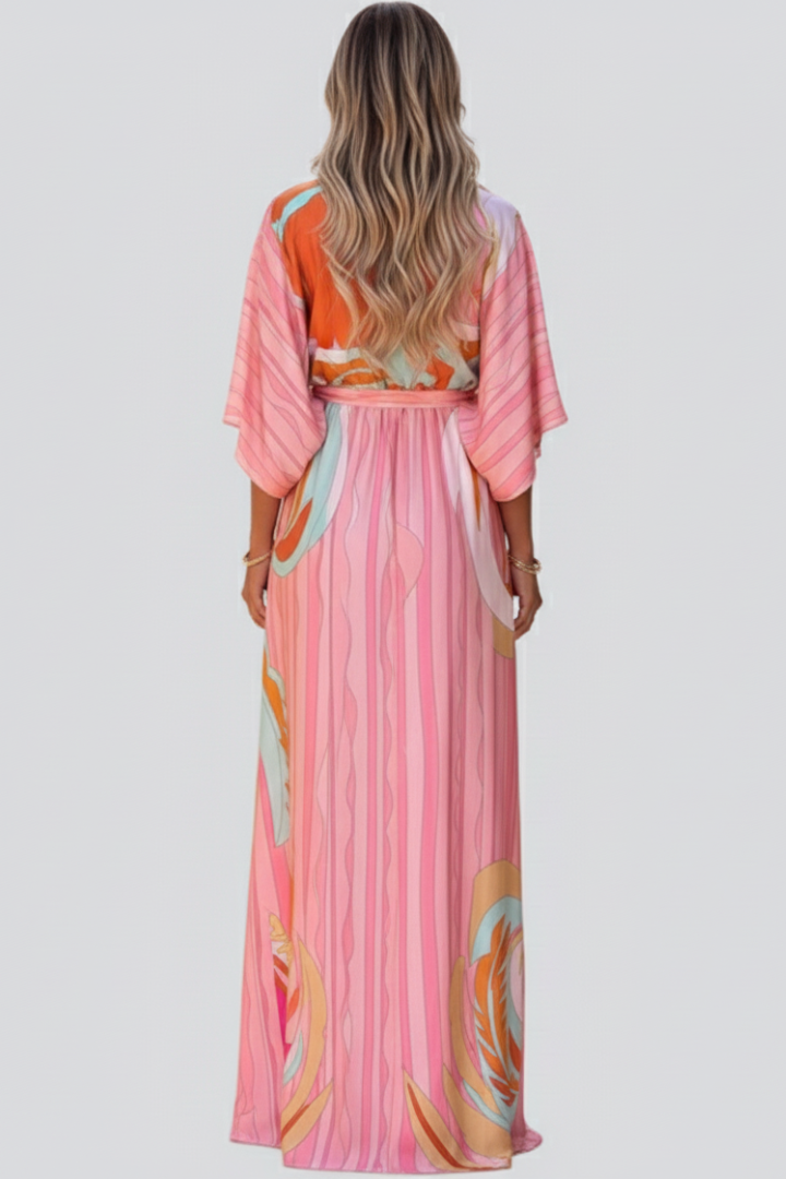 Ruby | Vrouwen Geprinte V-Hals Maxi Jurk met Ceintuur