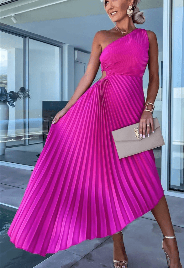 Charlotte | Dames Bruidsgast Jurk Één Schouder Plissé Maxi Jurk