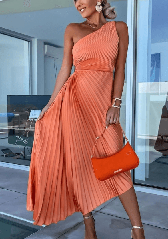 Charlotte | Dames Bruidsgast Jurk Één Schouder Plissé Maxi Jurk