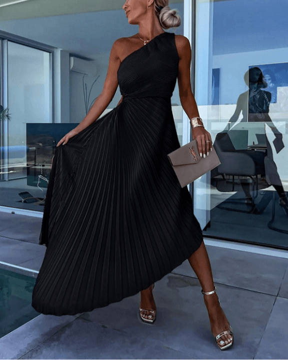 Charlotte | Dames Bruidsgast Jurk Één Schouder Plissé Maxi Jurk