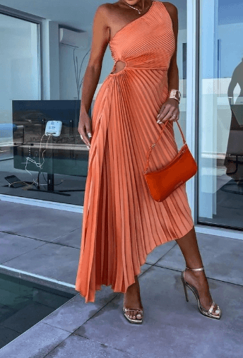Charlotte | Dames Bruidsgast Jurk Één Schouder Plissé Maxi Jurk