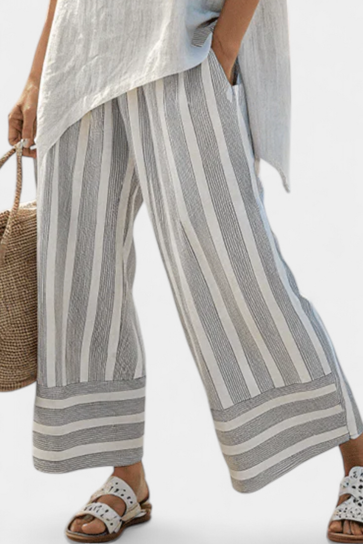 Talvora | Elegante Asymmetrische Blouse &amp; Gestreepte Broek