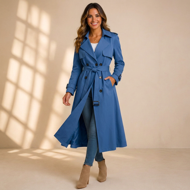 Dames Lange Dubbelrij Trenchcoat met Ceintuur