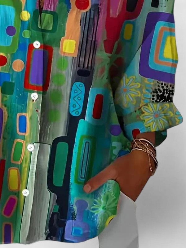 Roos | Elegante Geometrische Patroon Blouse